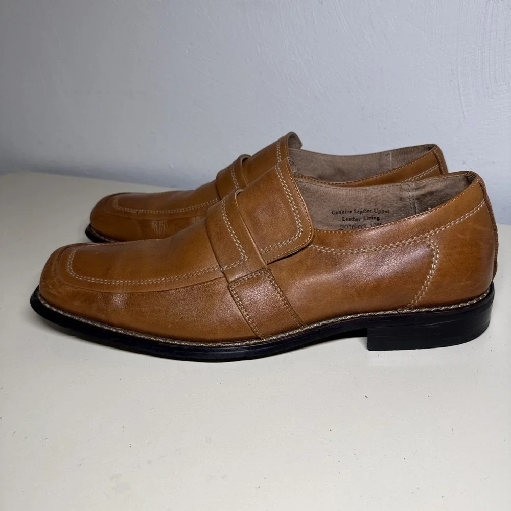 Fratelli Select Mens Leather Dress Shoes Brown Square Toe Loafers Size 13 M